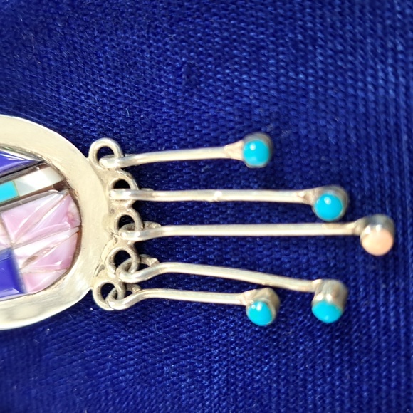 Vintage Native American Multi Stone On Sterling Silver Dangle Earrings Post - Picture 7 of 16